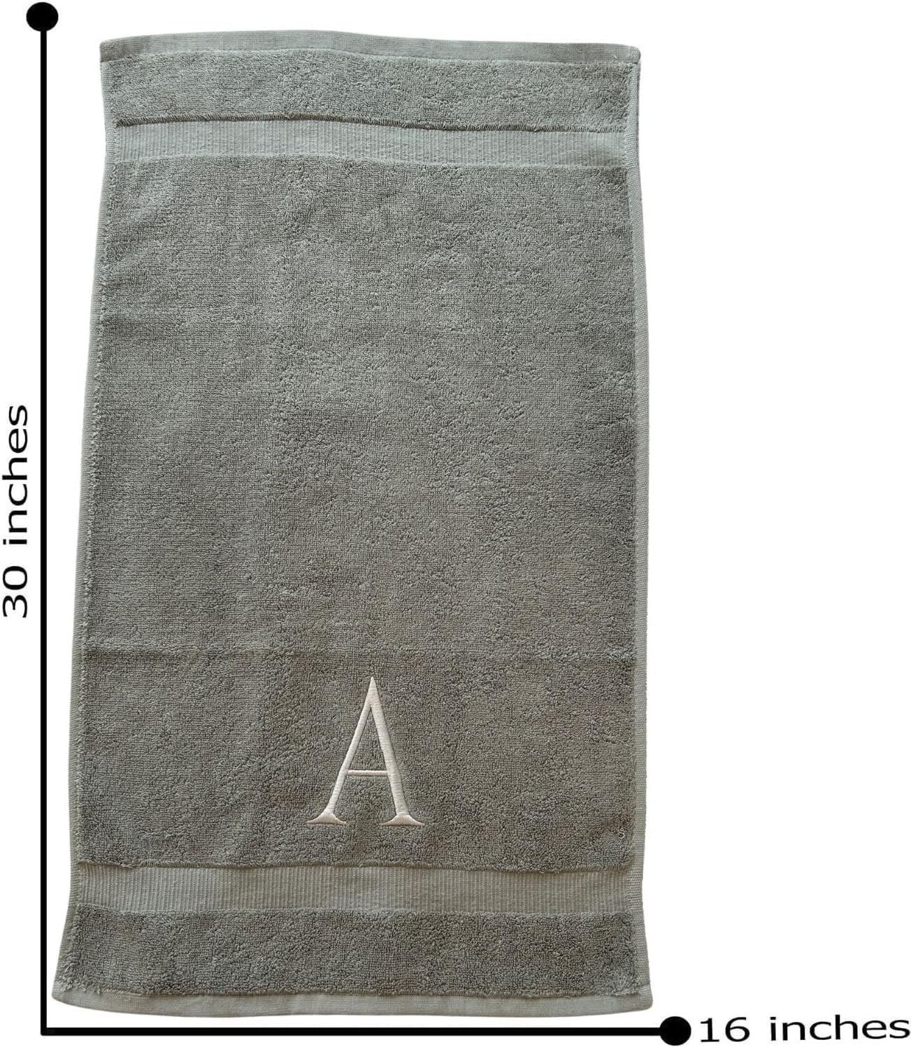 Gray Initial Hand Towel for Bathroom - Monogrammed Luxury Hotel Quality Decorative Embroidered Towel for Powder Room, Spa - GOTS Organic Certified - Set of 2 Silver Letter A
