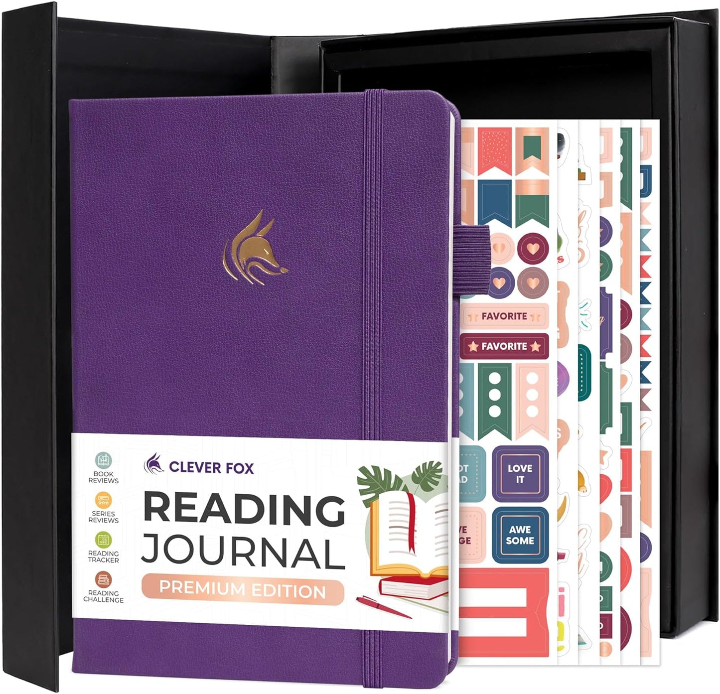 Clever Fox Reading Journal Premium – Review Log Notebook with Reading Tracker – Gifts & Accessories for Book Lovers, Adults & Kids (Purple)