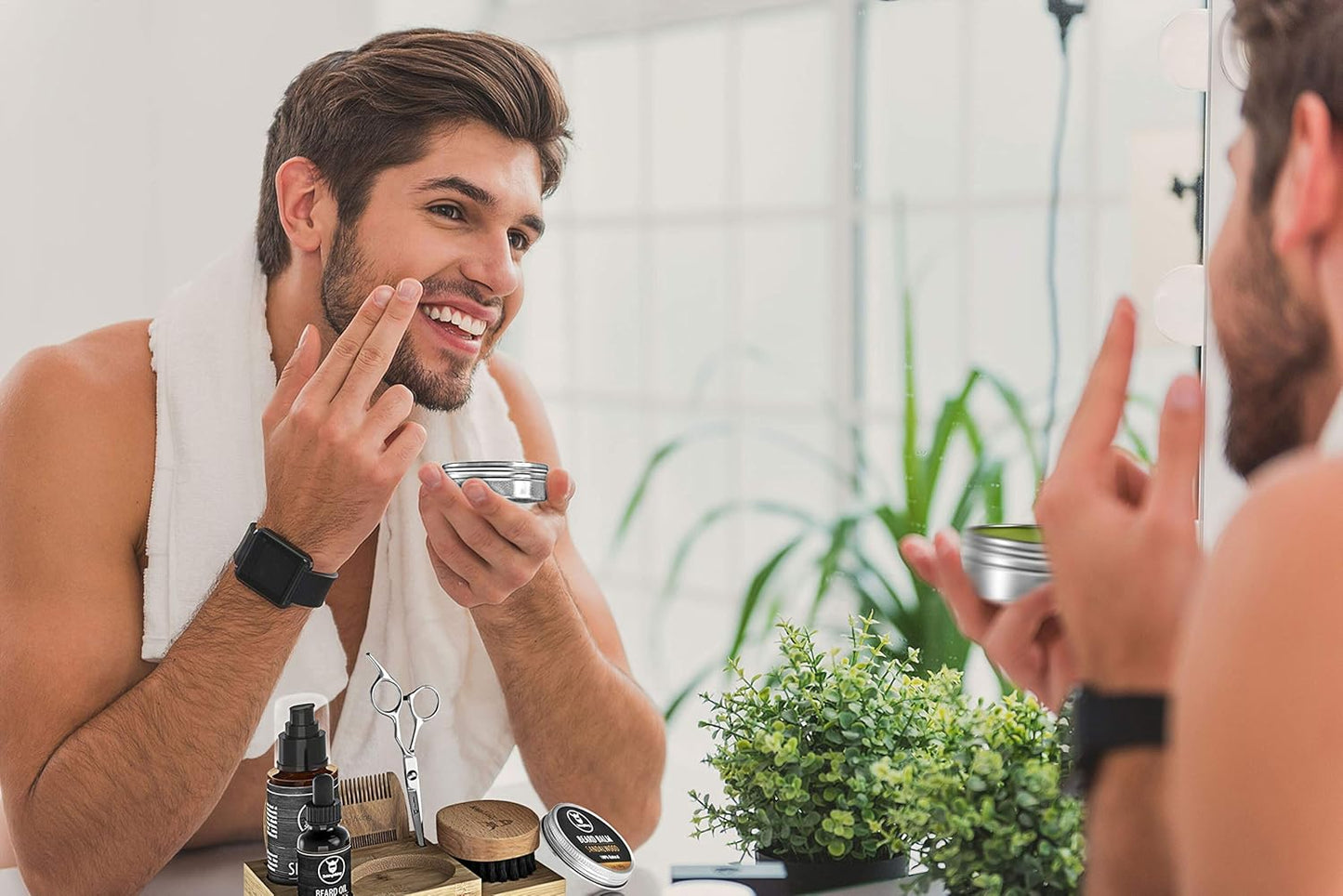 Striking Viking Beard Growth Kit - 7-Piece Set, Sandalwood Scent & Caddy - Oil & Balm with Beard Brush, Dual-Sided Comb & Scissors plus Mustache Comb for Grooming & Styling