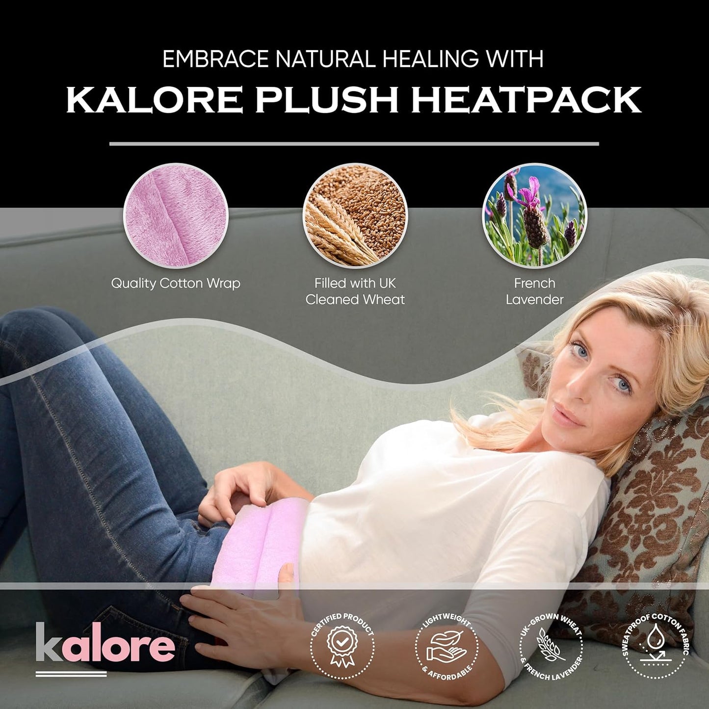 Microwavable Heating Pads for Winter, Back, Stomach & Head Comfort – Kalore Neck Wrap with Velboa Faux Fur Cover – Even Heat Distribution Hot Compress Bag - Wheat Heat Pad – Lavender Scent – Pink