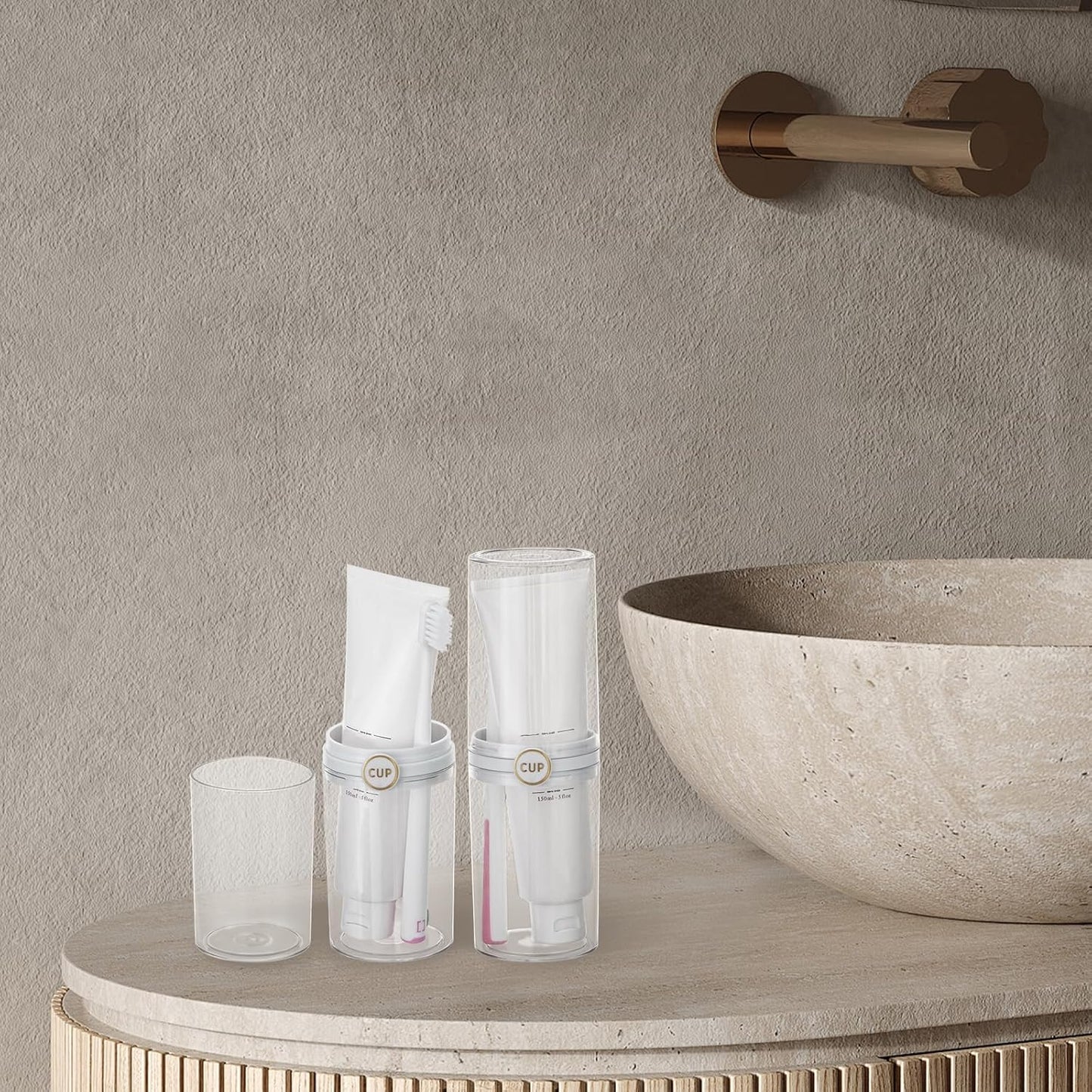 Yeeco Toothbrush Travel Case, 2 pcs Transparent Portable Toothbrush Cover with Mouthwash Cup, Plastic Cylindrical Tooth Brushing Holder for Home School Camping Travelling, 8.1 x 2.6 inches，Clear