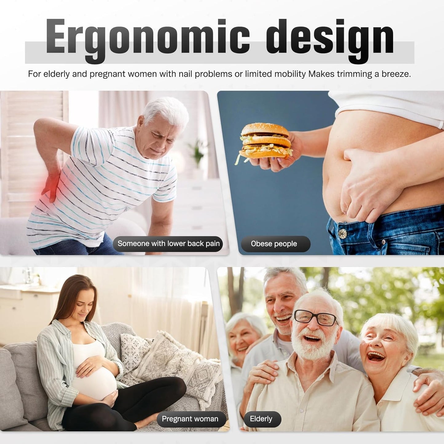 FERYES Angled Head Long Handled Toenail Clipper for Seniors - Large Wide Jaw Nail Clipper with Catcher for Thick Nails - Easier Trimming, Ergonomic Design (Rainbow