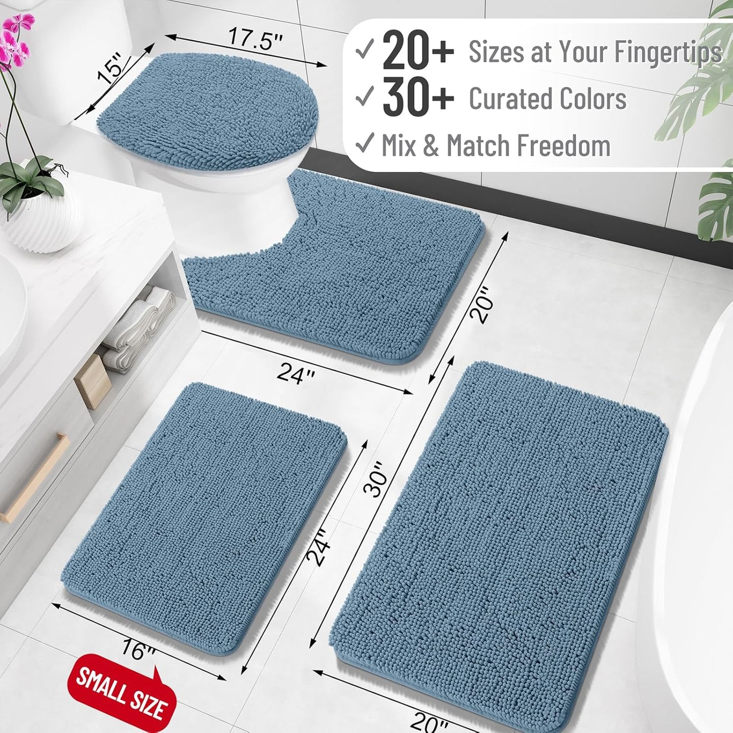 OLANLY Bathroom Rugs 36x24, Extra Soft Absorbent Chenille Bath Rugs, Rubber Backing Quick Dry, Machine Washable Bath Mats for Bathroom Floor, Tub and Shower, Home Decor Accessories, Airy Blue