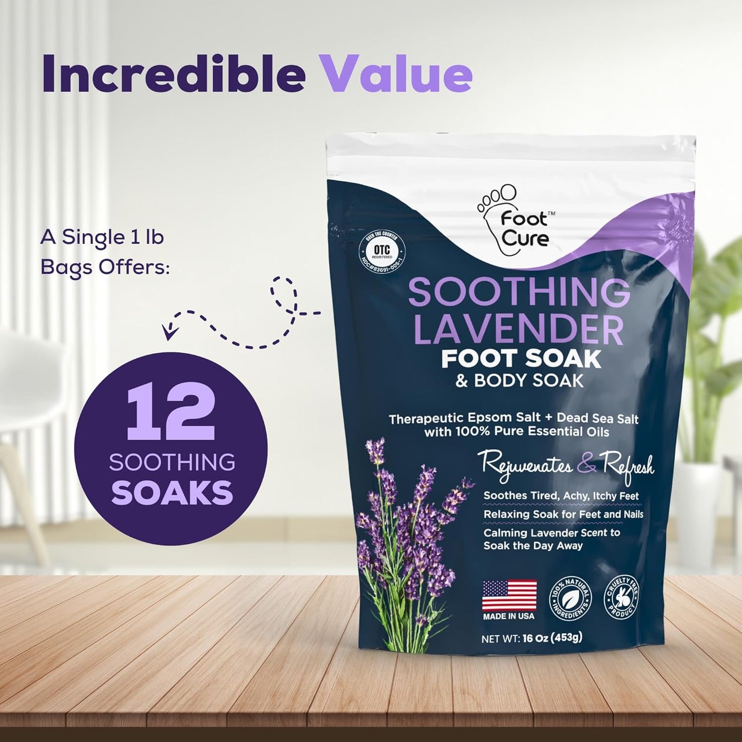 FOOT CURE Soothing Lavender Foot Spa with Epsom Salt Bath Soak – Pedicure Foot Soak Tub & Feet Massager Spa – Relaxing Scrubber & Dead Skin Remover – Ionic Foot Bath Detox for Feet Care (Pack of 1)