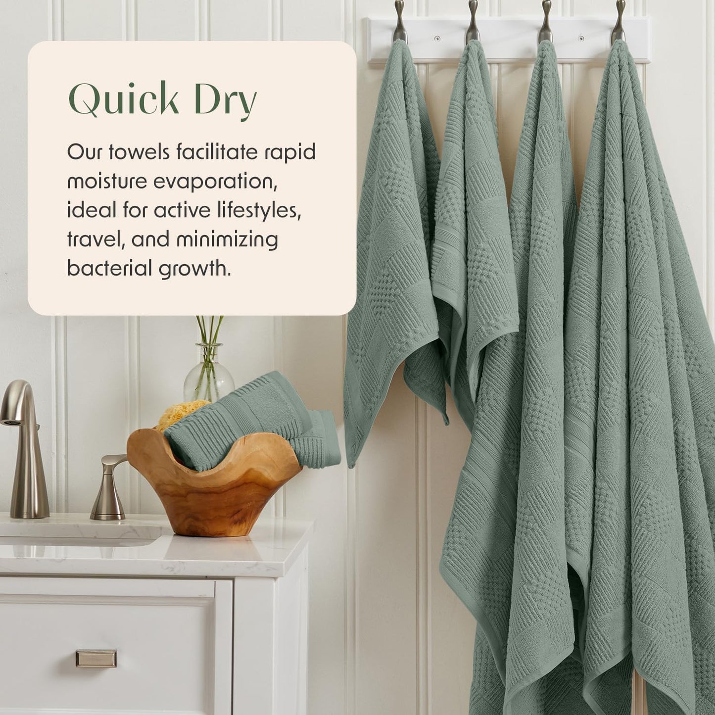 Springtree Home 100% Cotton Bathroom Towel Set | 6 Piece Set - Green Bath Towels | Geometric Textured Design | Absorbent & Quick-Dry | Oeko-TEX® Standard 100 Cotton | Myla Collection - Lily Pad Green