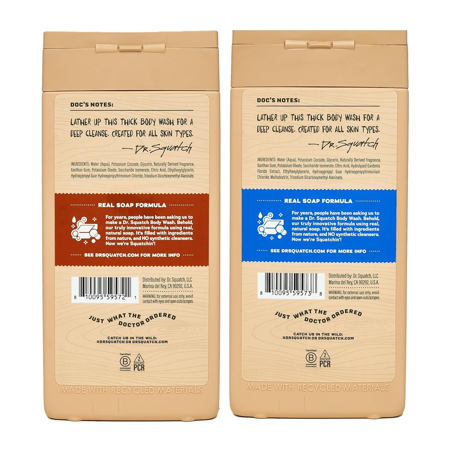 Dr. Squatch NEW Body Wash for Men with Nourishing, Natural Ingredients | No Paraben, Phthalate, Sulfate | All Day Moisture | Long Lasting Scent | Wood Barrel Bourbon & Fresh Falls (14 oz, 2-Pack)