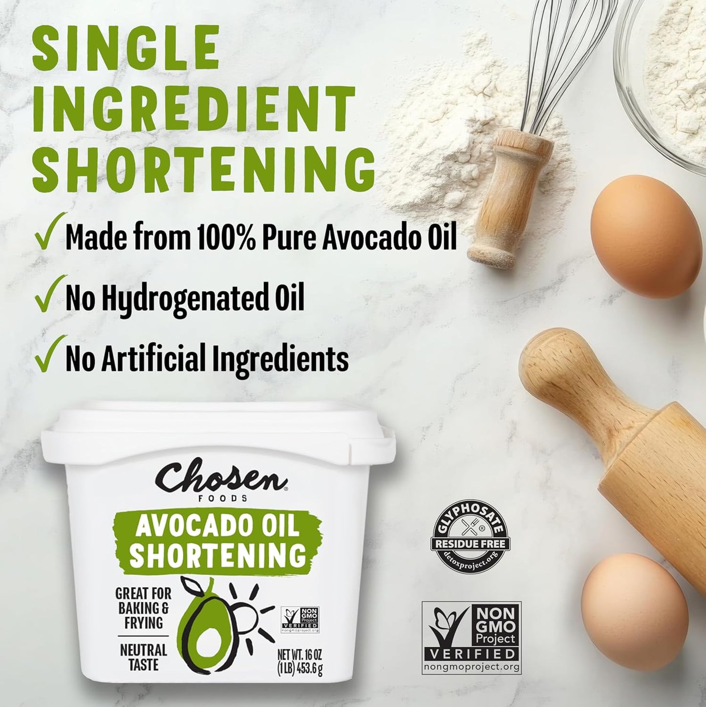 Chosen Foods Avocado Oil Shortening 16oz + Recipe eBook Bundle