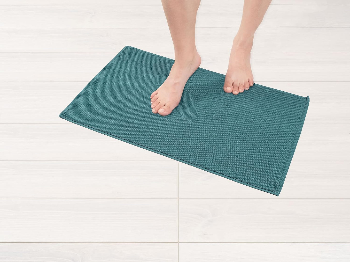 American Soft Linen Bath Rug, 17 in 24 in 100% Cotton Bath Mats Rugs for Bathroom, Slip Reducer Washable Shaggy Form Area Rugs, Colonial Blue Bath Rug