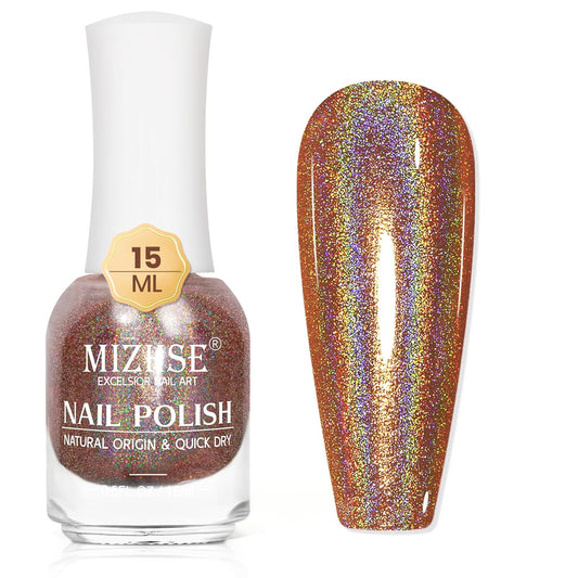 MIZHSE Holographic Nail Polish, Brown Glitter Nail Polish Air Dry Fast, 15 ml Fall Color High Glossy Shimmery Nail Pigment Oil-based Laser Iridescent Chrome Nail Art Salon Manicure Home