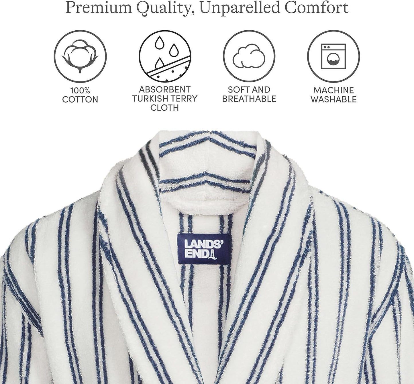 Lands' End Men's Calf Length Turkish Cotton Terry Bathrobe