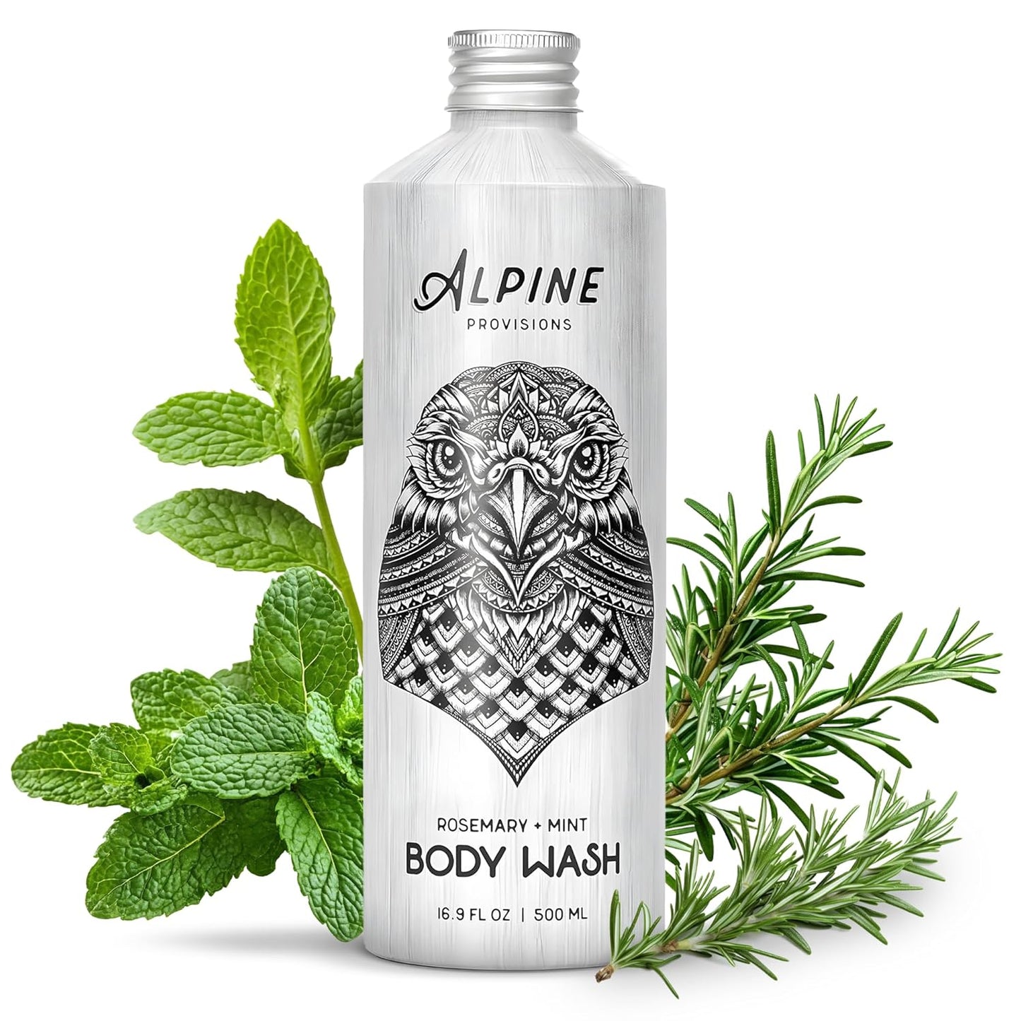 Alpine Provisions Earthy Rosemary + Mint Body Wash – Nutrient-Rich with Chamomile & White Tea Extracts – Vegan, Sulfate-Free, Plastic-Free Packaging – 16.9 fl oz - Natural and Moisturizing Body Wash