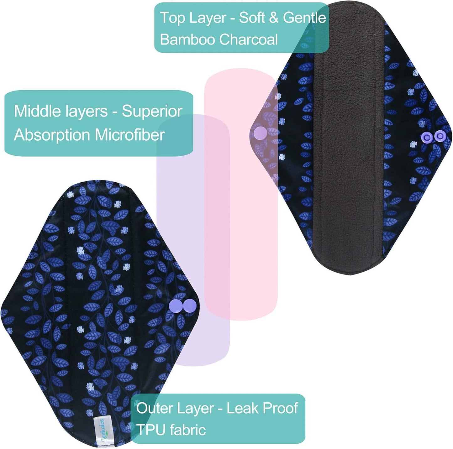 Leekalos Reusable Bamboo Cloth Pads | Light Incontinence Pads - Pack of 6, 1 Small Wet Bag