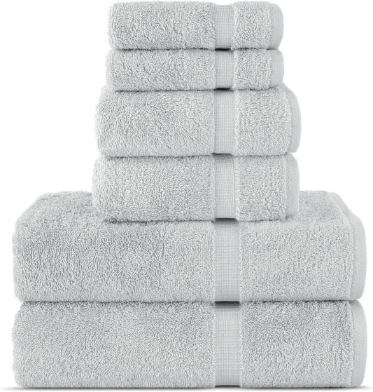 Chakir Turkish Linens Luxury Spa and Hotel Quality Premium Cotton 6-Piece Towel Set (2 x Bath Towels, 2 x Hand Towels, 2 x Washcloths, Silver Gray)