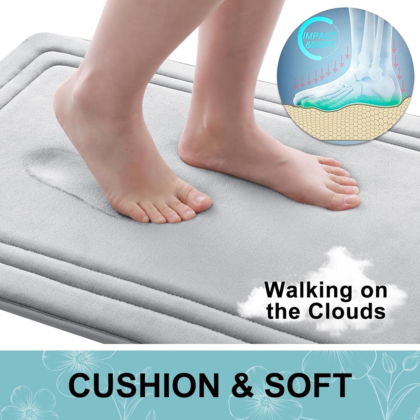 Grandaily Memory Foam Bath Mat Rug 59x20, Ultra Soft, Non-Slip and Absorbent Bathroom Rugs, Machine Wash Dry, Comfortable Bath Carpet for Bathroom Floor, Tub and Shower, Grey