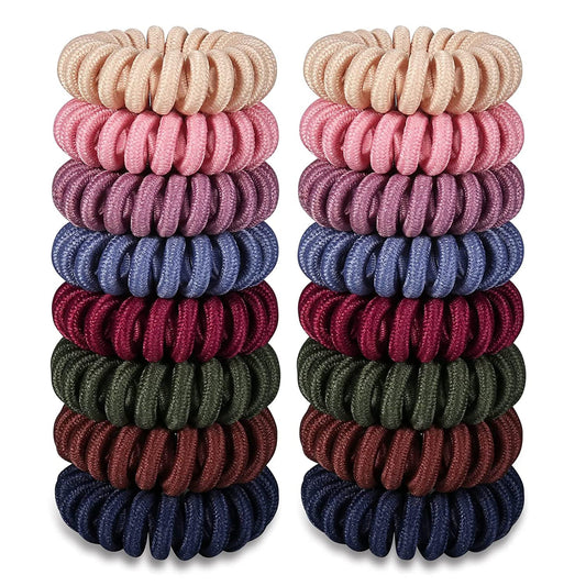 Teqifu16Pcs Hair Ties, No Crease Spiral Hair Ties Hair Bands MultiColor Waterproof Phone Cord Hair Scrunchies Hair Coils Accessories for Women Girls