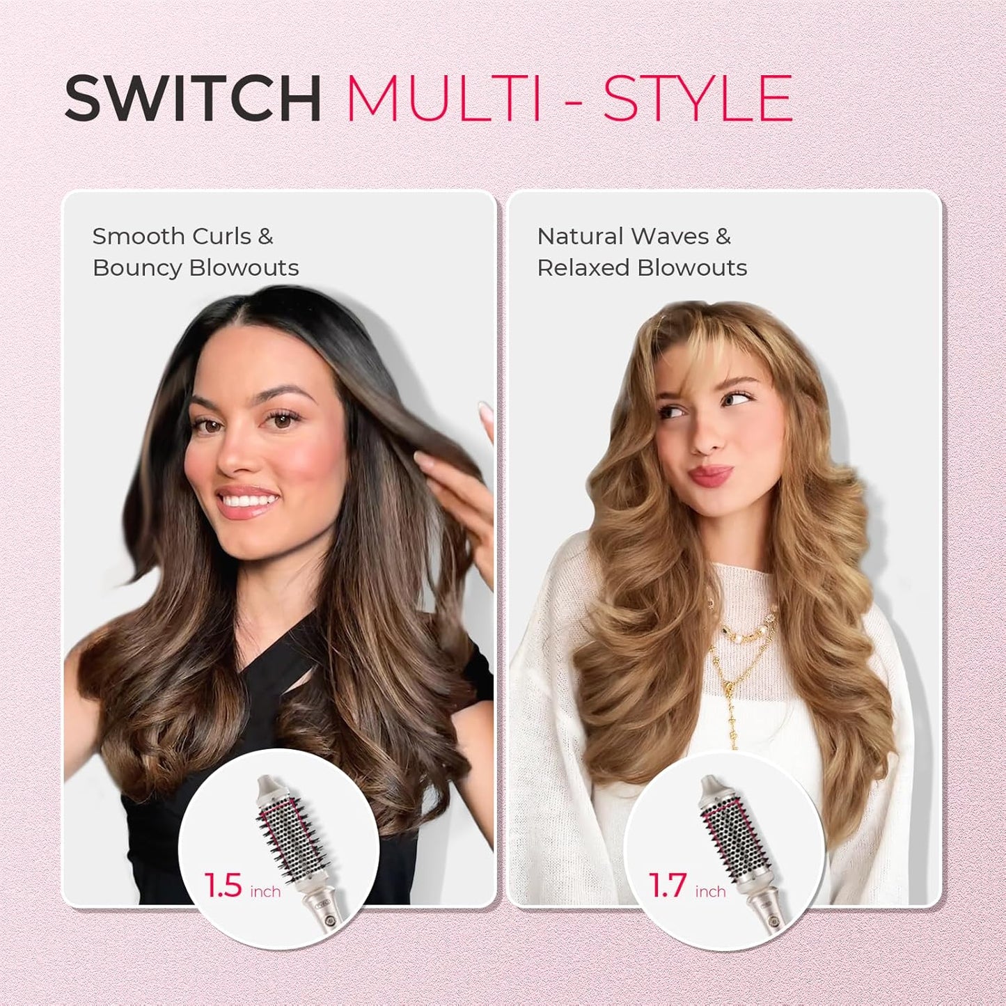 TYMO Thermal Brush Curling Brush - STYLUX 1.5 Inch Blowout Volumizer with Flexi-Fit for Hair Straightening, Heated Round Styler Tool, Hair Straightener and Curler 2 in 1, Dual Voltage, Gold