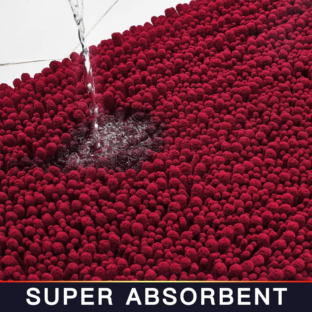 Walensee Bathroom Rug Non Slip Bath Mat (36x24 Inch Red) Water Absorbent Super Soft Shaggy Chenille Machine Washable Dry Extra Thick Perfect Absorbant Best Large Plush Carpet for Shower Floor