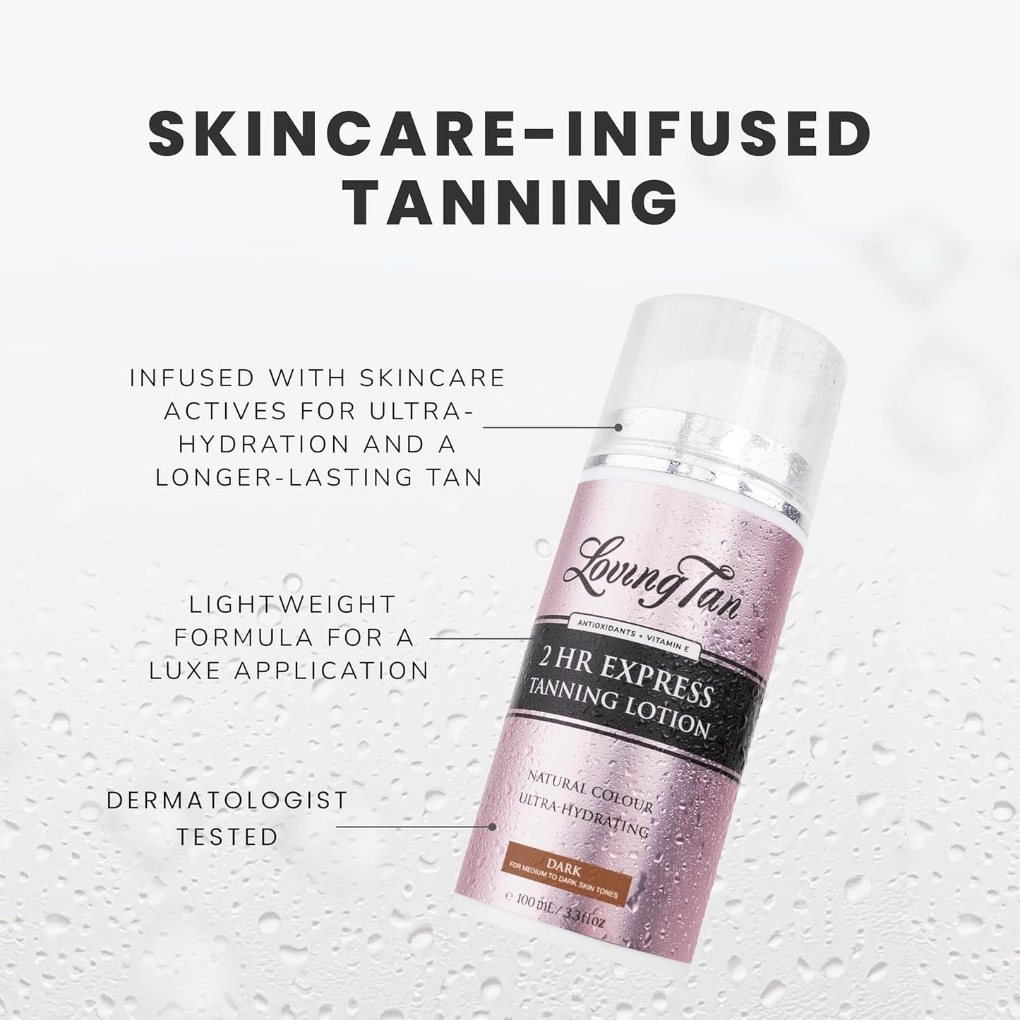 Loving Tan NEW 2 Hr Express Self Tanning Body Lotion, Dark - Hydrating Natural-Looking Glow Sunless Self Tanner, Streak-Free, Dermatologist Tested, Lightweight, Vegan and Cruelty-Free - 3.3 fl oz