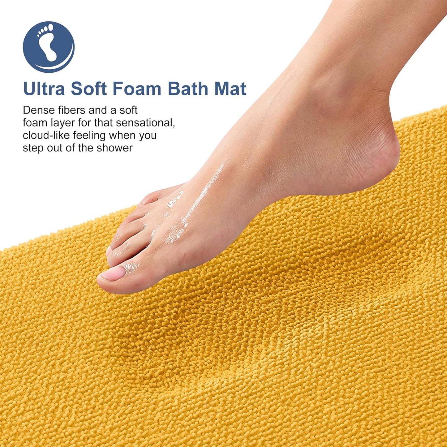 OLANLY Thick Memory Foam Bath Mat Rug 30x20, Extra Soft Absorbent Bathroom Rug, Quick Dry Bath Mats, Non-Slip, Machine Washable Carpet for Floor, Tub and Shower, Home Decor Accessories, Golden Yellow