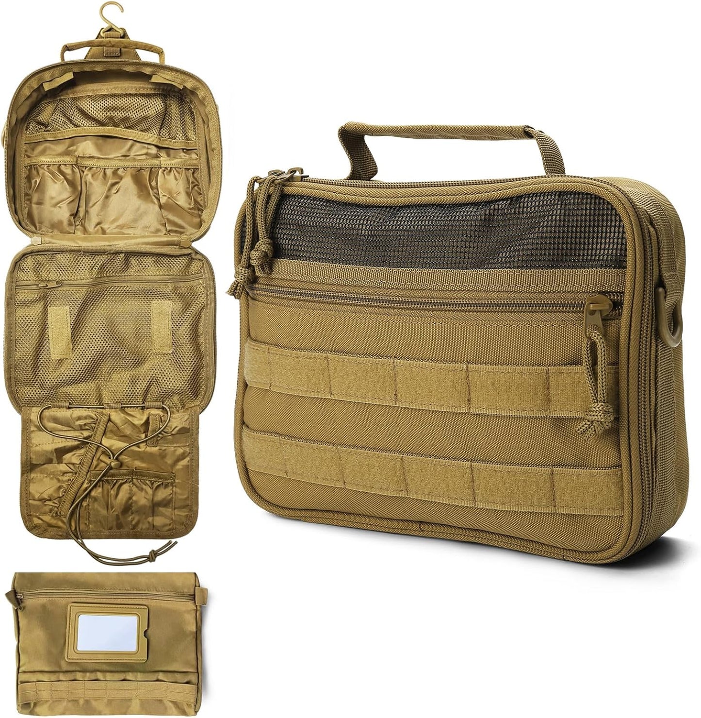 mens toiletry travel bag tactical toiletry bag hanging toiletry bag shower bag travel kit (Brown)