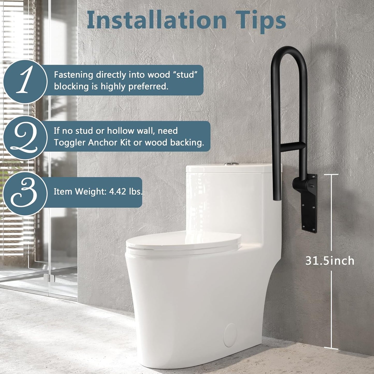 29.5 INCH Stainless Toilet Safety Rails, Matte Black Handicap Grab Bars for Elderly, Disabled Flip-Up Bathroom Grab Bar, Toilet Handrails Hand Grips Handle Shower Assist Aid Black