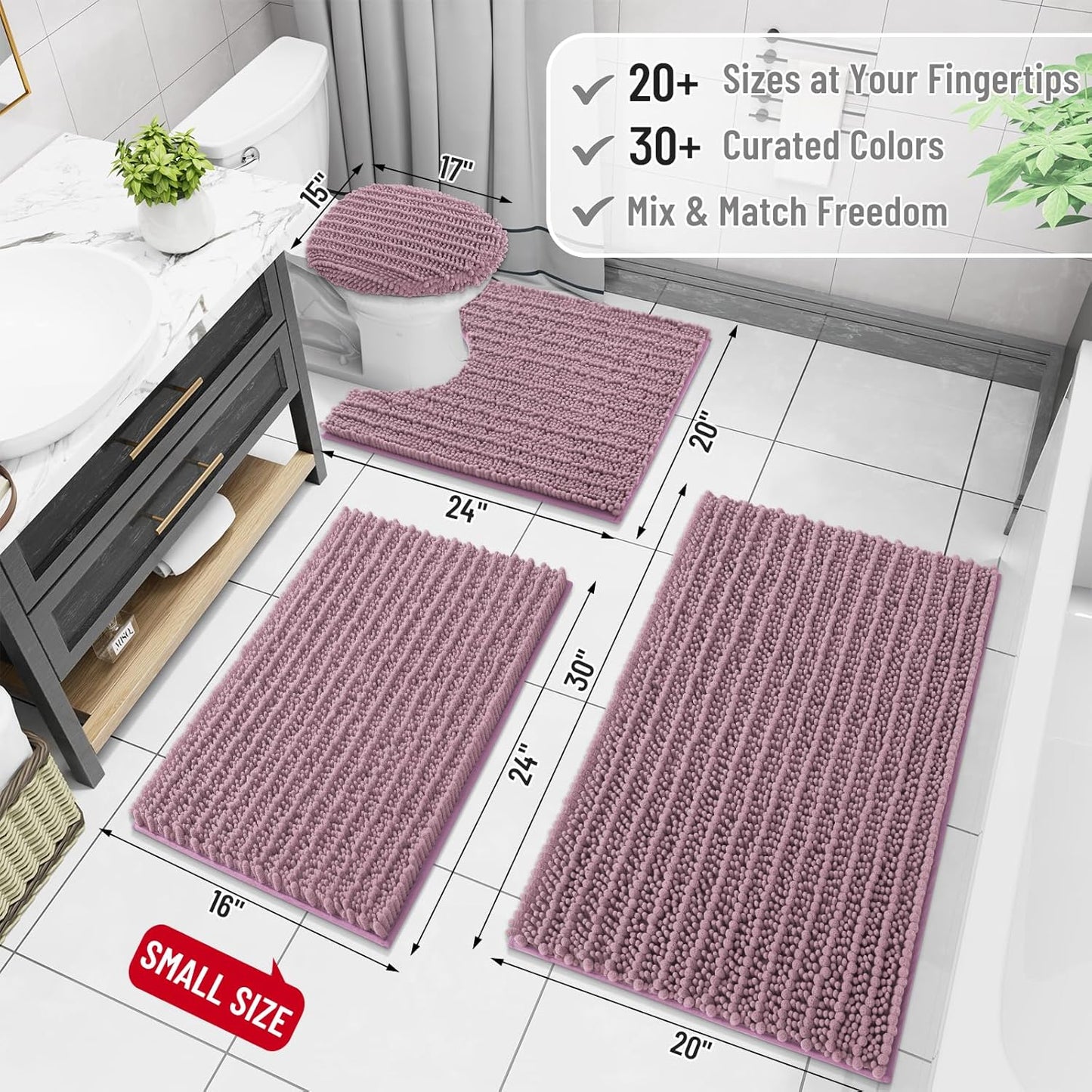 Arotive Luxury Chenille Bathroom Rug Mat, Extra Soft Thick Absorbent Shaggy Bath Rugs, Non-Slip Machine Wash Dry, Plush Bath Mats for Bathroom, Shower and Tub, 36x24, Deep Plum