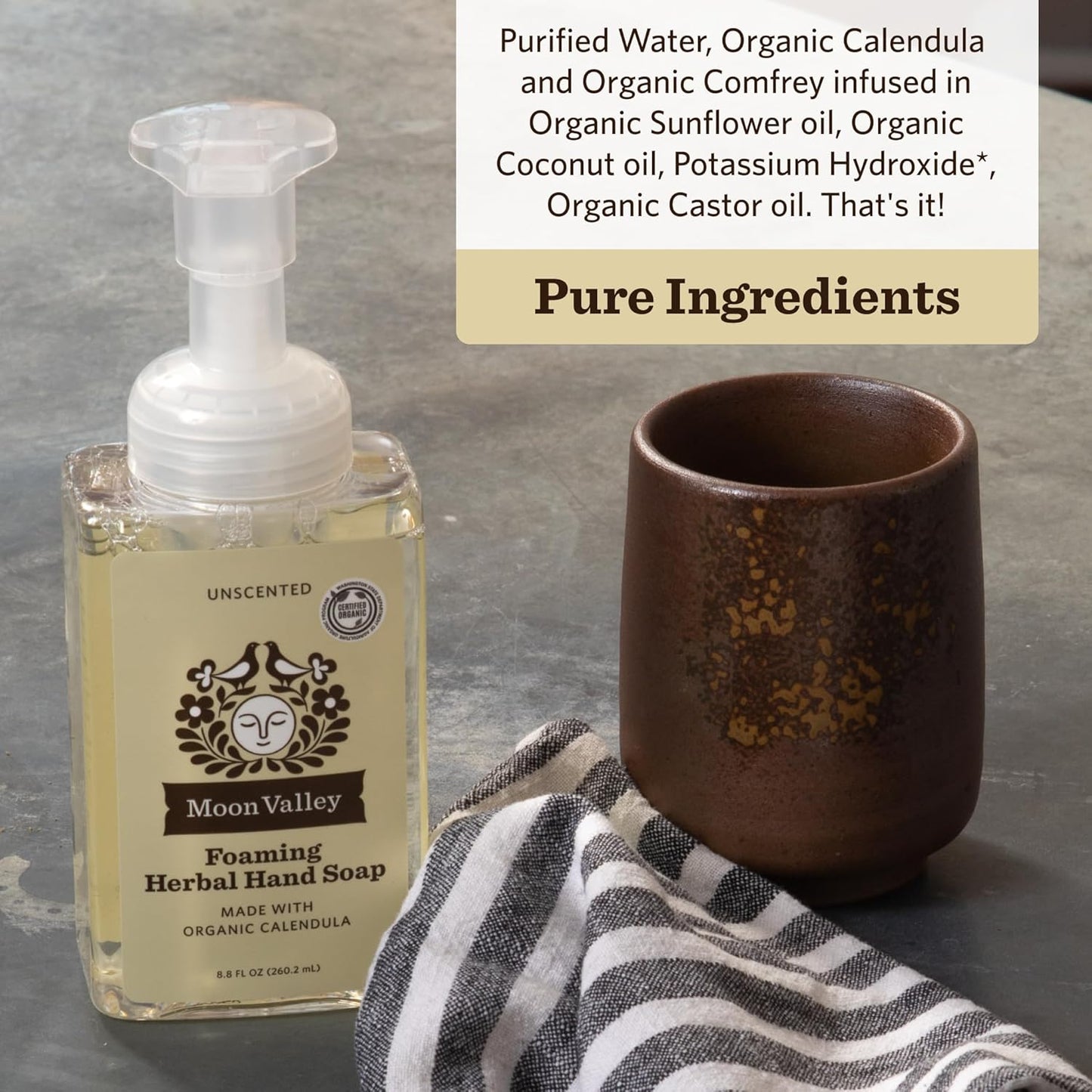 Moon Valley Herbal Foaming Hand Soap, Unscented Two Pack, Vegan, Recyclable Bottle