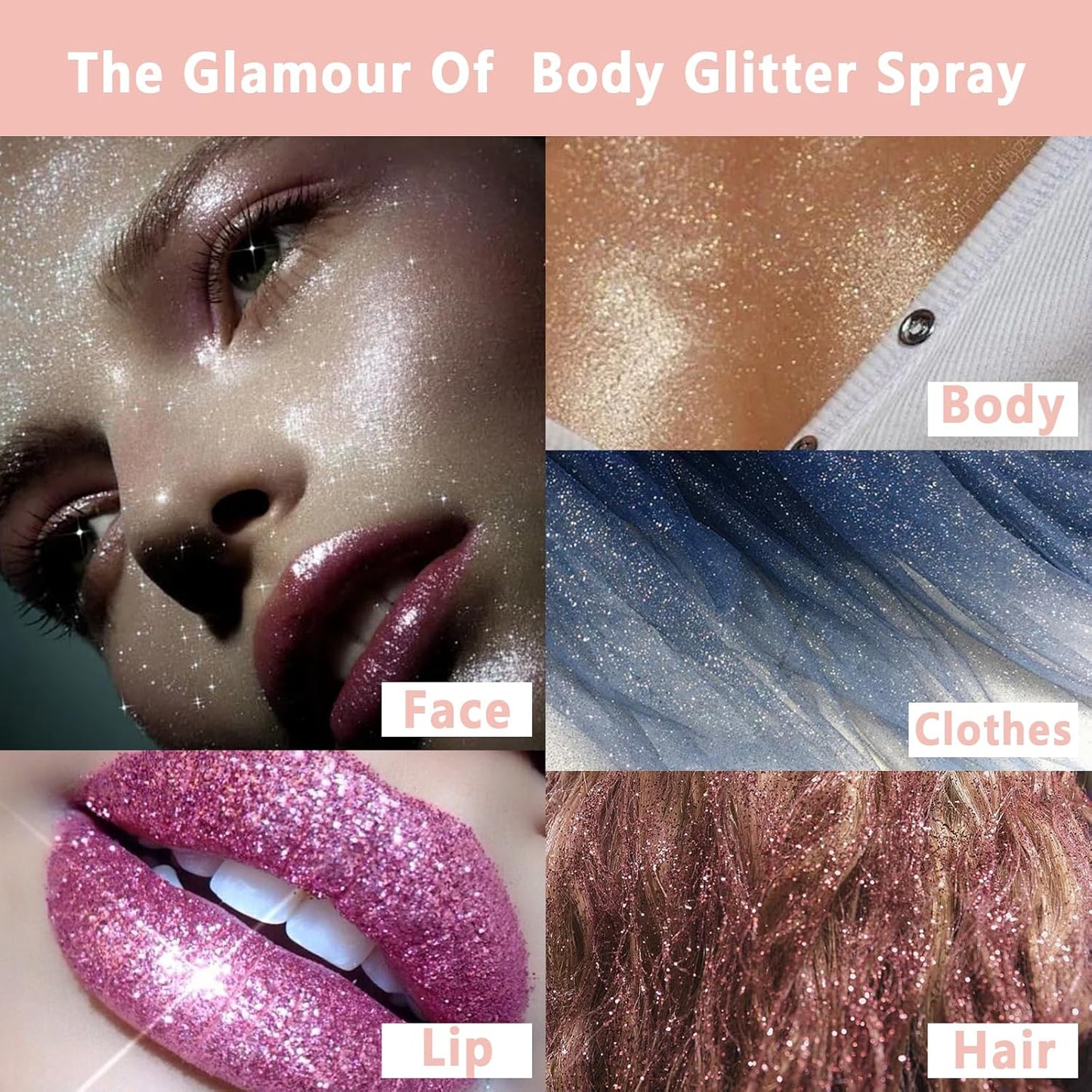 Boko Body Glitter Spray, Holographic Silver Glitter Spray for Body Face Hair Nail Clothes, Hair Glitter Body Shimmer Powder for Highlighter Makeup Festival Party Concert Rave Accessories