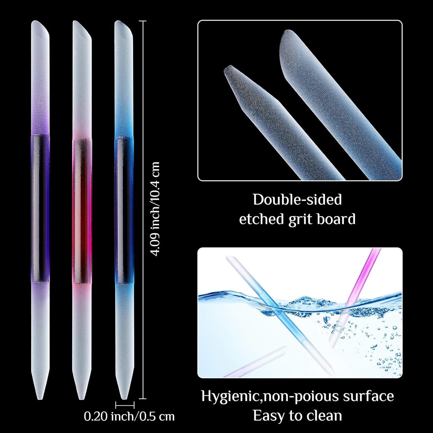 Maitys 6 Pieces Glass Cuticle Pusher Glass Cuticle Stick Set Double Sided Crystal Nail Files Precision Manicure Pedicure Pusher Tools(Pink, Blue, Purple)