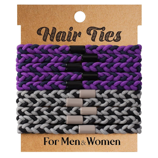 EasYoung 10pcs Braided Men's Hair Ties for Buns, Curly, Thick Dense Hair - Elastic Coils for Men & Women, No Crease