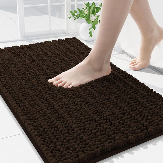 Arotive Luxury Chenille Bathroom Rug Mat, Extra Soft Thick Absorbent Shaggy Bath Rugs, Non-Slip Machine Wash Dry, Plush Bath Mats for Bathroom, Shower and Tub, 36x24, Brown