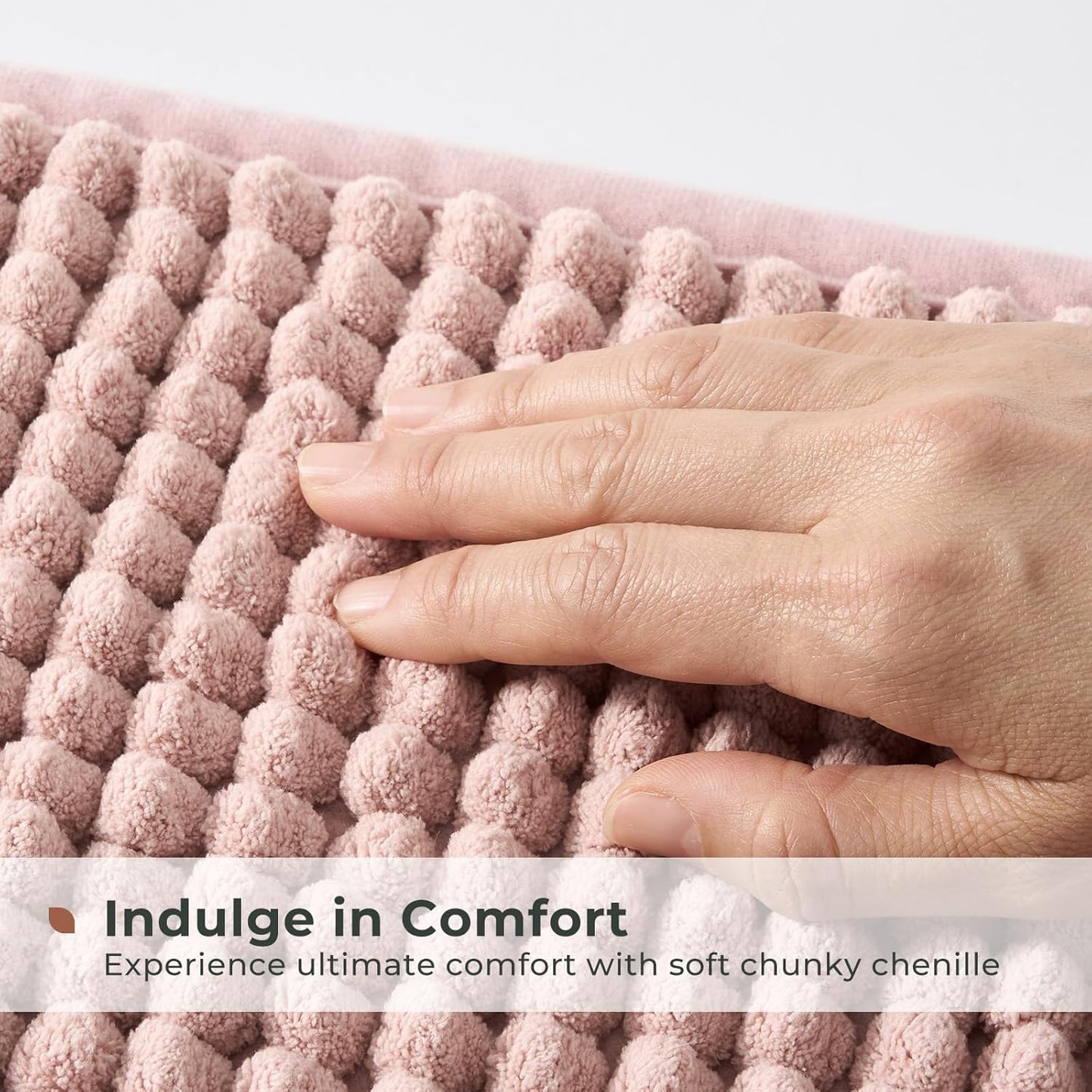 FRESHMINT Thick Chunky Chenille Bathroom Rugs 20"x32", Non Slip Bath Mat for Bathroom Floor, Large Soft Bathroom Decor Accessories, Cute Shower Mat Water Absorbent, Washable, Dusty Pink