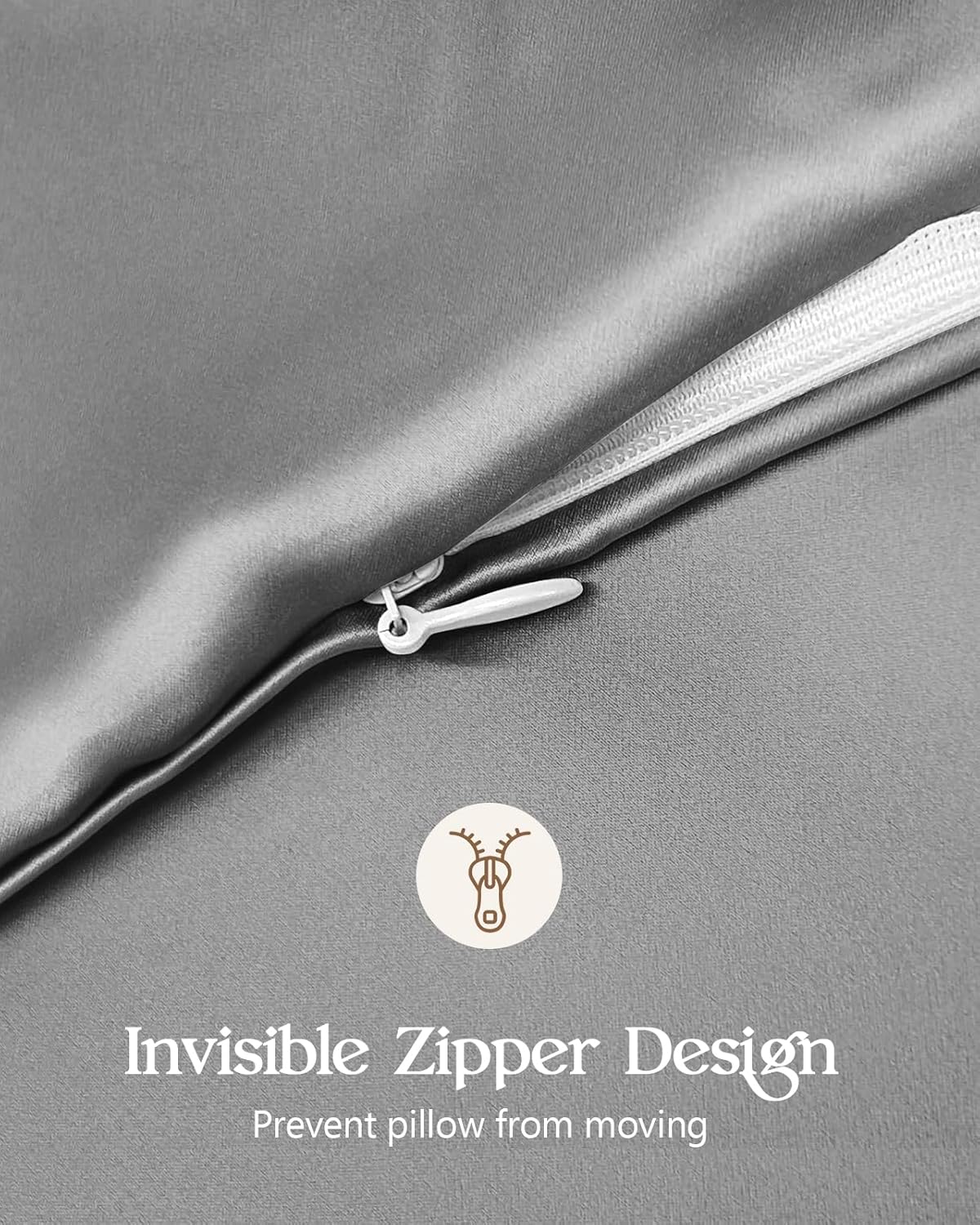 Silk Pillowcase 2 Pack - Pillow Cases Queen Set of 2 Size 20" x 30" for Hair and Skin Smooth Soft Breathable with Hidden Zipper Cooling Pillow Covers for Women, Light Grey