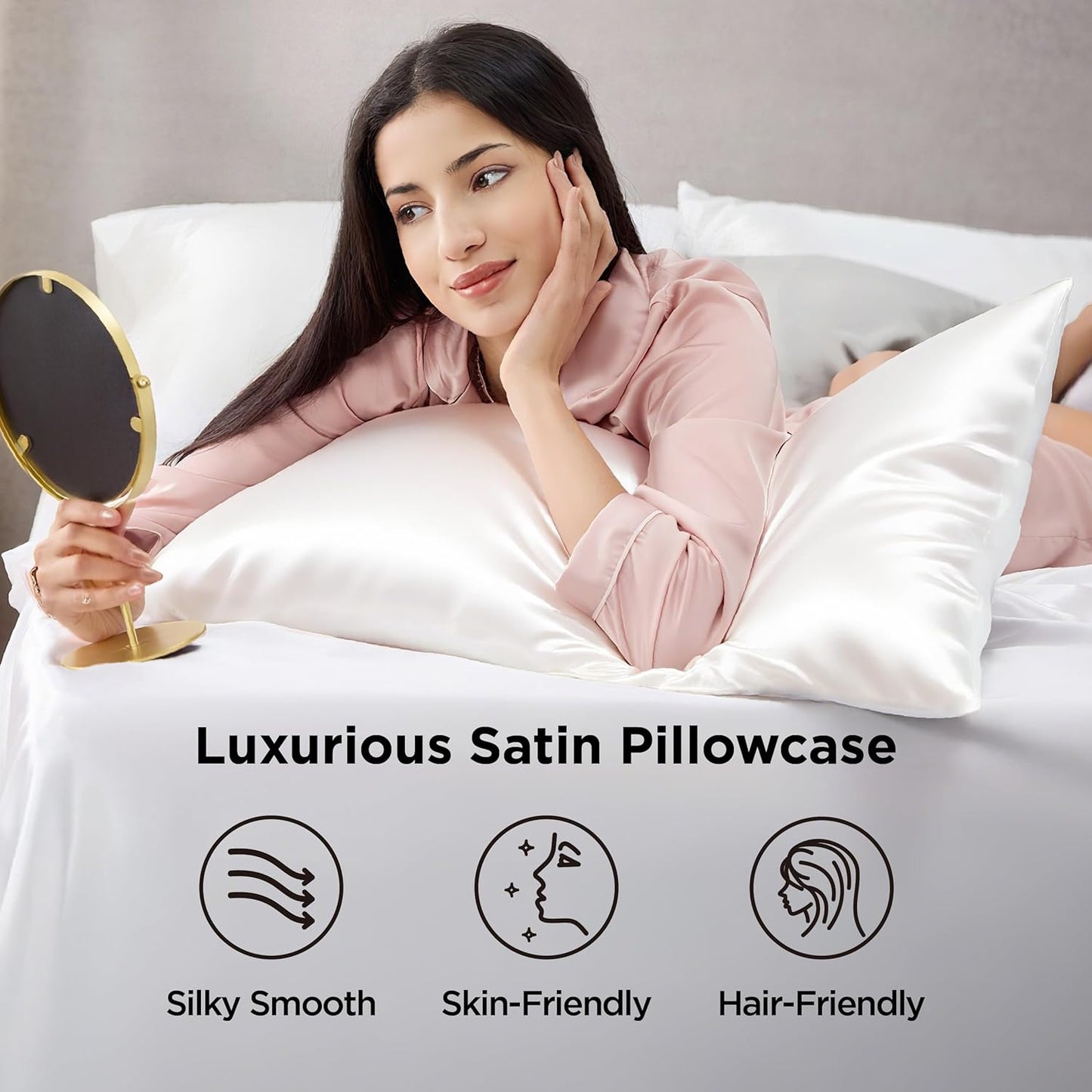 Bedsure King Size Satin Pillowcase Set of 2 - Ivory Silky Pillow Cases for Hair and Skin with Envelope Closure, Similar to Silk Pillow Cases, Gifts for Women Men, 20x36 Inches, 2pcs