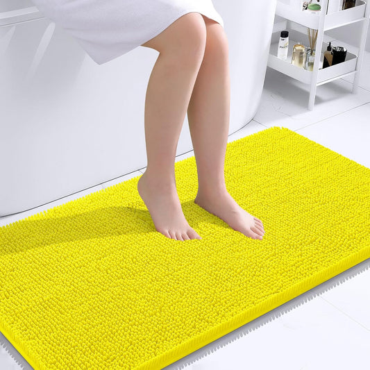 OLANLY Bathroom Rugs 44x24, Extra Soft Absorbent Chenille Bath Rugs, Rubber Backing Quick Dry, Machine Washable Bath Mats for Bathroom Floor, Tub and Shower, Home Decor Accessories, Lemon Yellow
