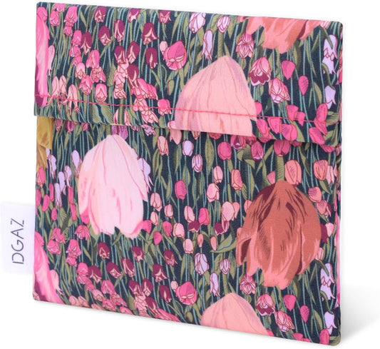 DGAZ Sanitary Napkin Storage Bag, Period Bag for Teen Aged Girls, Portable Period Bag for Panty Liners/Menstrual Cup/Small Tampons，Mini Makeup Bag for Purse(Blooming Tulips)