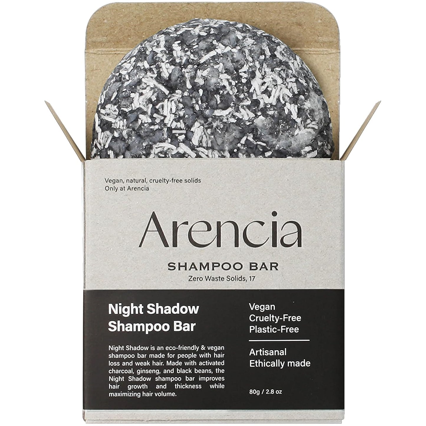 ARENCIA Night Shadow Biotin Shampoo Bar for Regrowth & Hair loss, Darkening, Gray Hair | Strengthening & Volumizing | Normal to Oily Hair | Vegan, Natural, pH balanced, Sulfate free