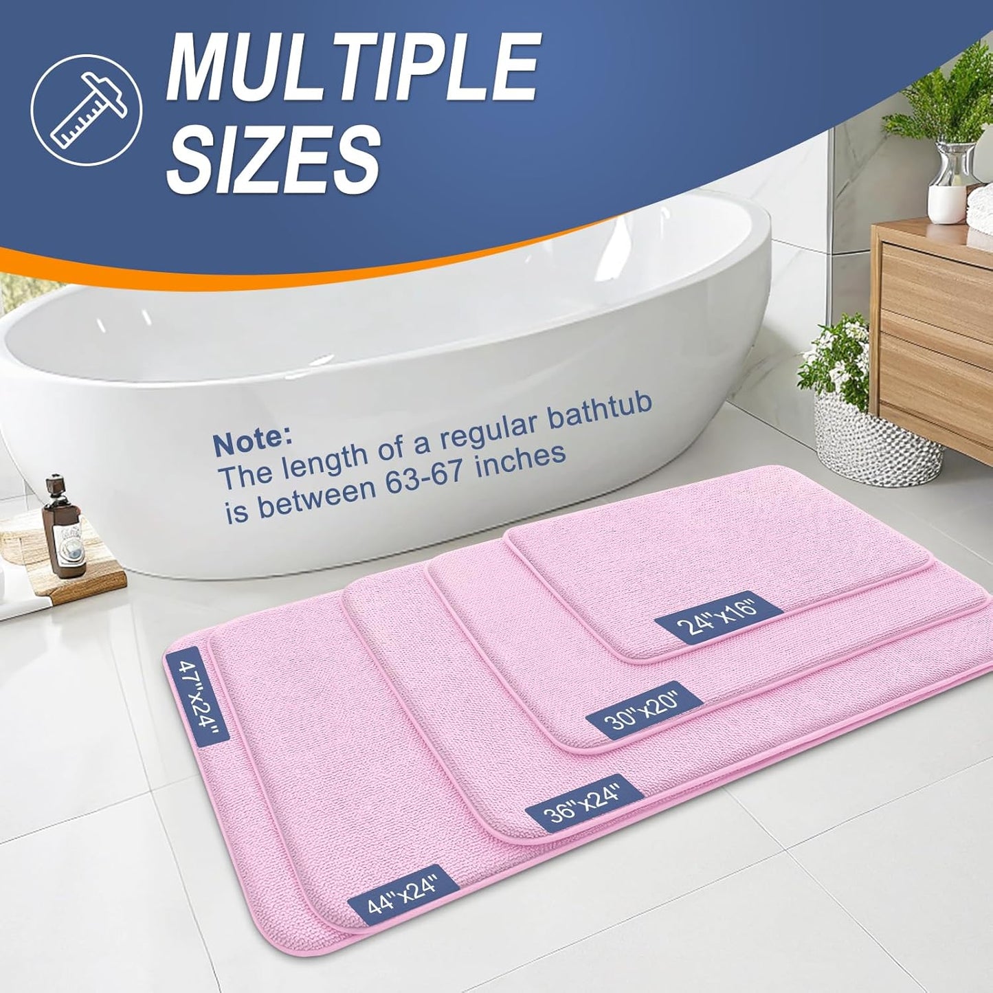 OLANLY Thick Memory Foam Bath Mat Rug 24x16, Extra Soft Absorbent Bathroom Rug, Quick Dry Bath Mats, Non-Slip, Machine Washable Carpet for Bathroom, Tub and Shower, Home Decor Accessories, Pink