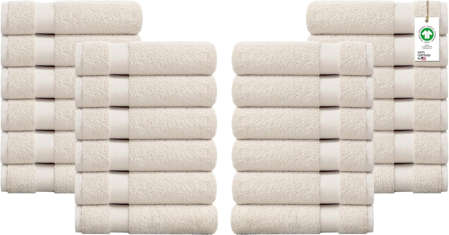Delara 100% Organic Cotton Towels 650 GSM Plush Feather Touch Quick Dry Hand Towel, Pack of 24 GOTS Certified, Oeko-Tex Green Certified, Organic Cotton Hand Towel, 20"X30"