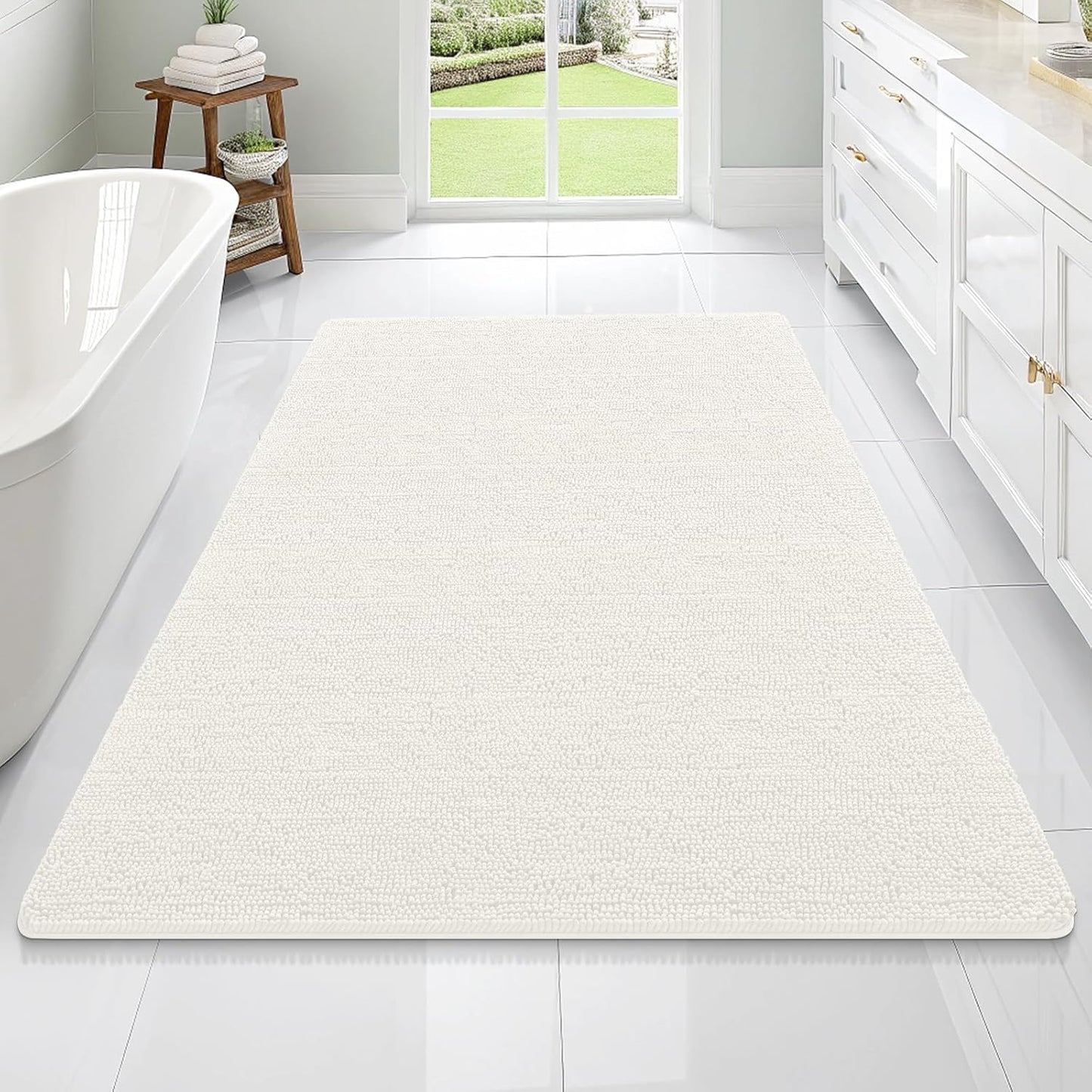 OLANLY Bathroom Rugs 70x46, Extra Soft Absorbent Chenille Bath Rugs, Rubber Backing Quick Dry, Machine Washable Bath Mats for Bathroom Floor, Tub and Shower, Home Decor Accessories, Ivory