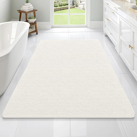 OLANLY Bathroom Rugs 70x46, Extra Soft Absorbent Chenille Bath Rugs, Rubber Backing Quick Dry, Machine Washable Bath Mats for Bathroom Floor, Tub and Shower, Home Decor Accessories, Ivory