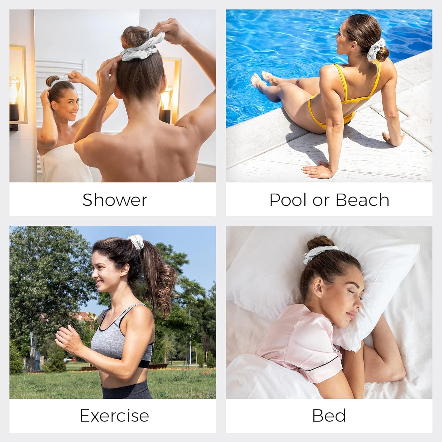 Microfiber Hair Drying Towel Scrunchies by The Perfect Haircare - Anti-Frizz & Silky Smooth - Ponytail/Bun Holder - Quick Drying & Absorbent - for Curly, Wavy, Long & Short Hair (2 Pack) (White)