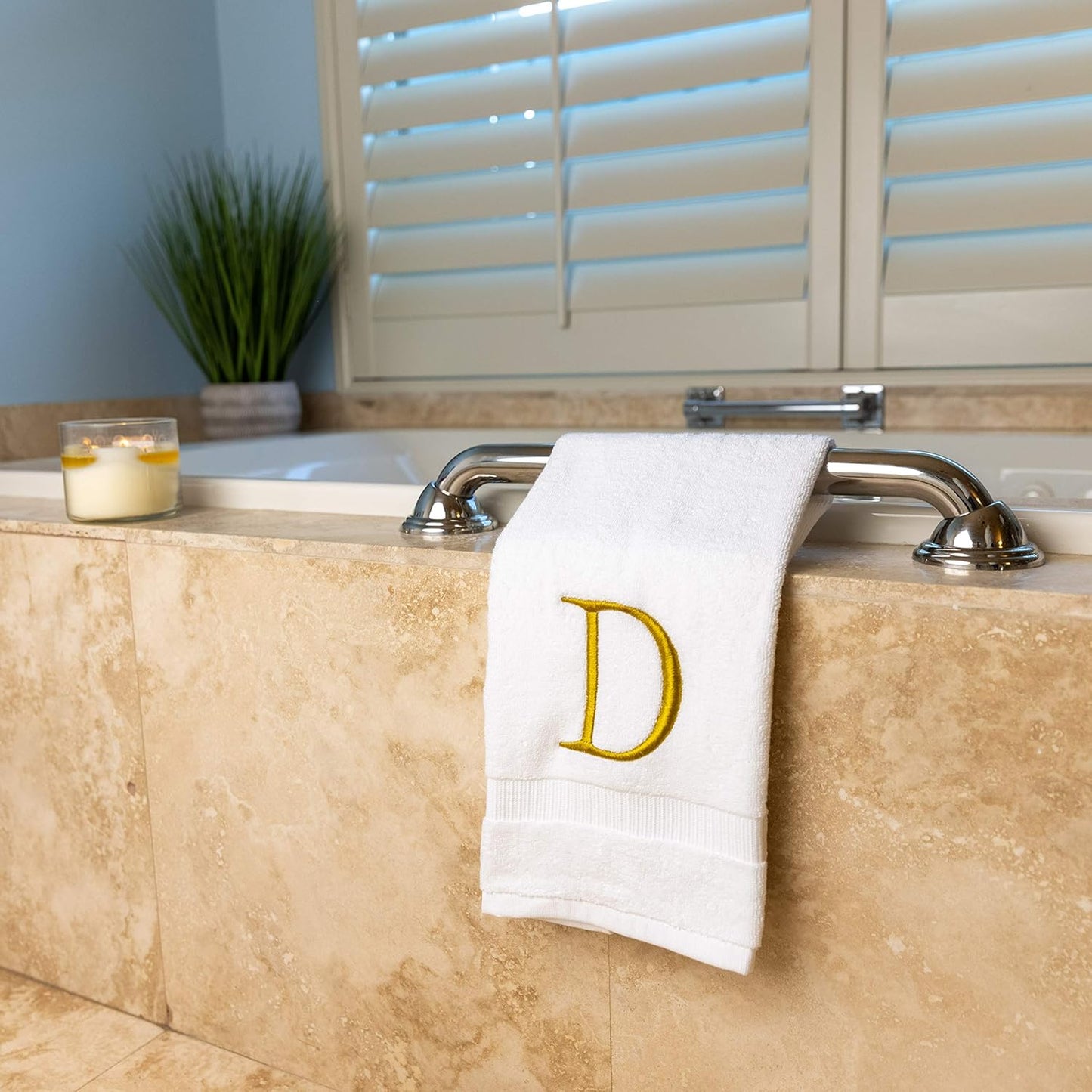 Monogrammed Hand Towels for Bathroom - Luxury Hotel Quality Personalized Initial Decorative Embroidered Bath Towel for Powder Room, Spa - GOTS Organic Certified - Set of 2 Gold Letter D