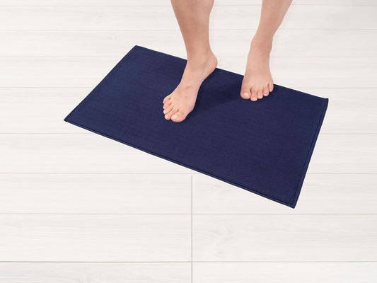 American Soft Linen Bath Rug, 17 in 24 in 100% Cotton Bath Mats Rugs for Bathroom, Slip Reducer Washable Shaggy Form Area Rugs, Navy Blue Bath Rug