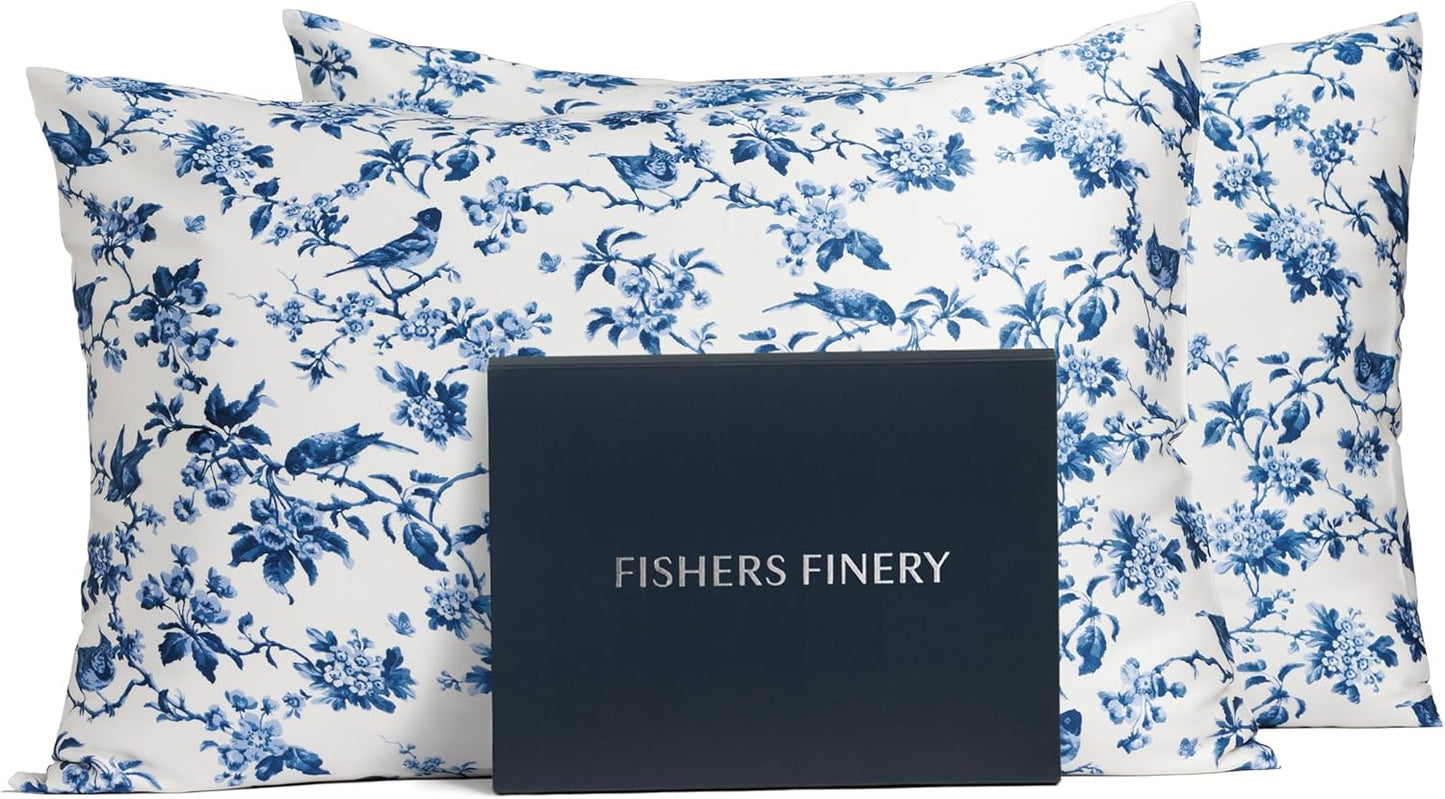 Fishers Finery 25mm 100% Pure Mulberry Silk Pillowcase 2 Pack (Tea Cup Print, King)