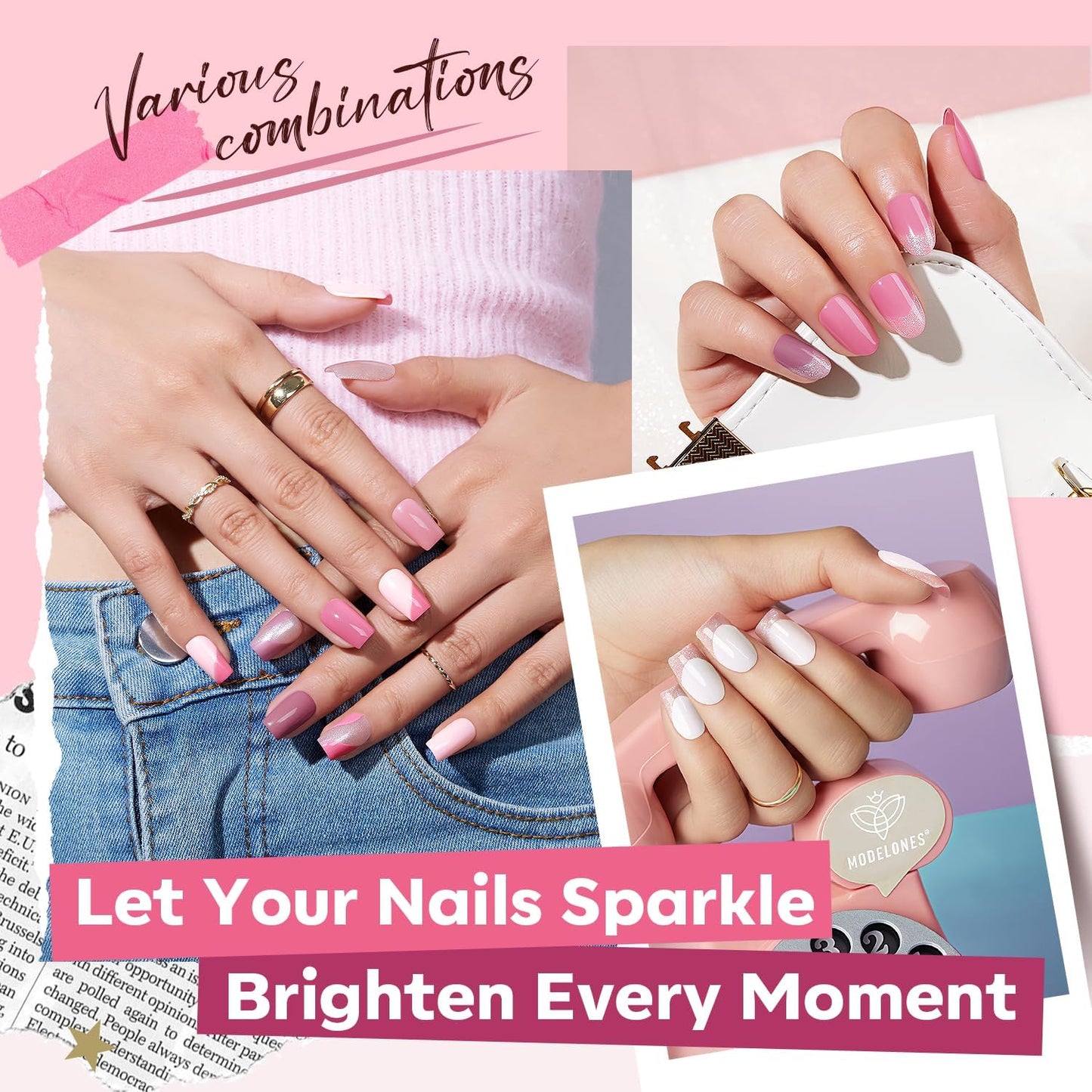 modelones Nail Polish Set 12 Colors Nude Pink Quick Dry Mini Nail Lacquer Kit, Neutral Shimmer White Glitter Finger Toe Nail Polish Bulk Manicure DIY Nail Art Salon Travel Home Gift for Women Girls