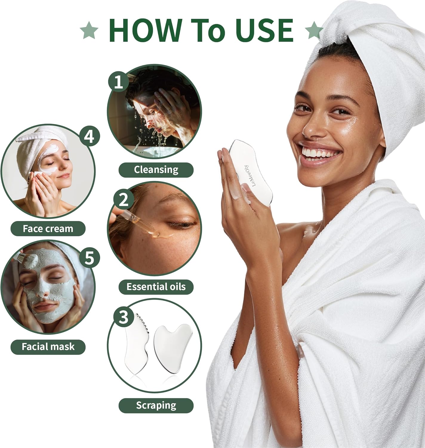 2Pcs Gua Sha Facial Tools Stainless Steel, Detailer GuaSha Set for Face Neck, Natural Skin Care Metal Gua Sha Lymphatic Drainage Face Massage Tool, Gift for Women