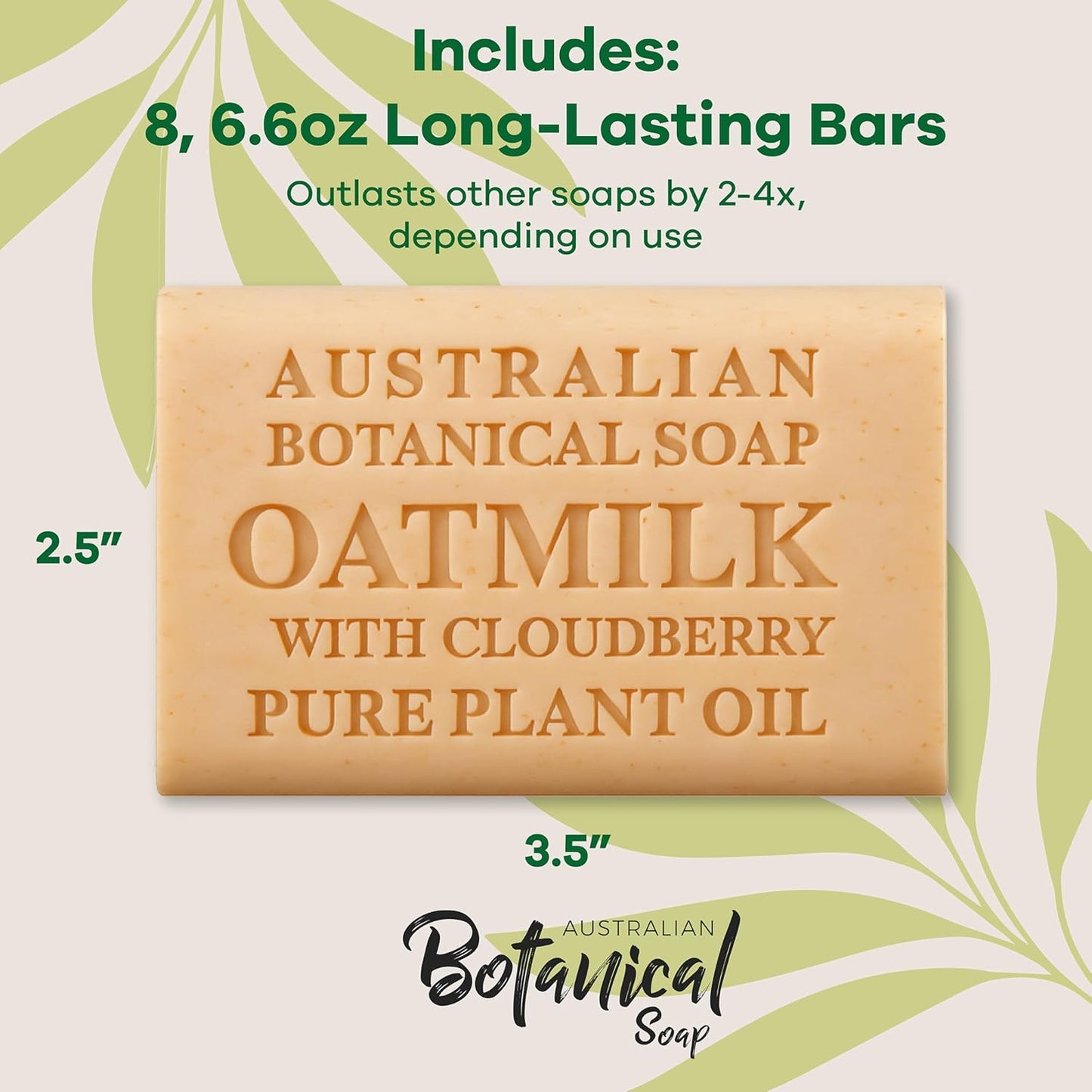 Australian Botanical Soap, 6.6 OZ, Oat Milk with Cloudberry, Triple Milled Bars made with a Natural Soap Base and Enriched with Organic Shea Butter, Pack of 8