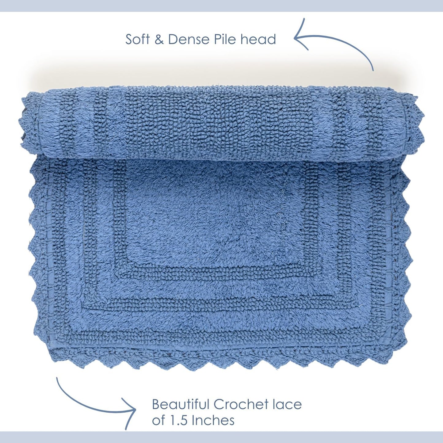 RAJRANG Parisian Blue Bath Mat 24 Inches Soft Absorbent Cotton Crochet Bath Rug for Bathroom Kitchen Spa Hotel