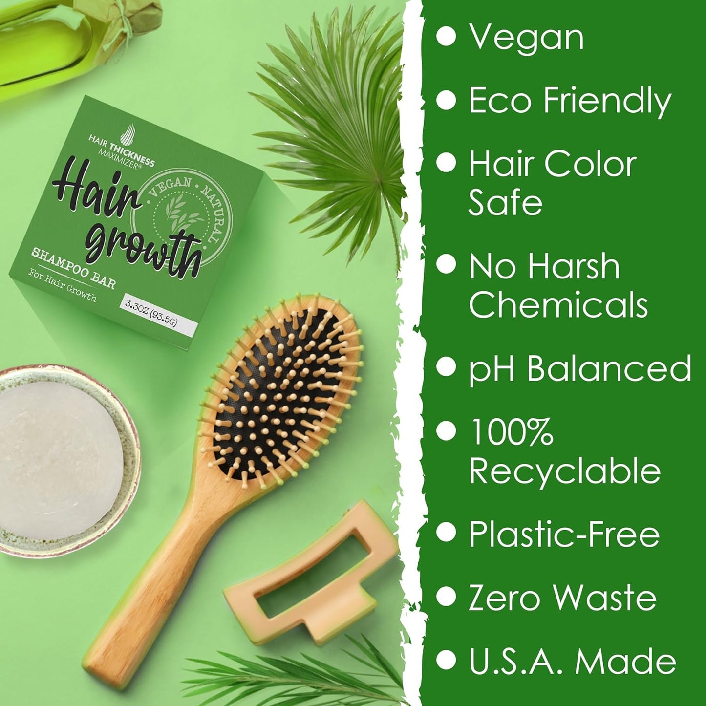 Hair Growth Shampoo Bar with Biotin. Eco-Friendly, No Harsh Chemicals, Color Safe, pH Balanced. Solid Shampoo Bar Equal To 3 Liquid Bottles. Zero Plastic, USA Made, Strengthening & Dry Hair Relief